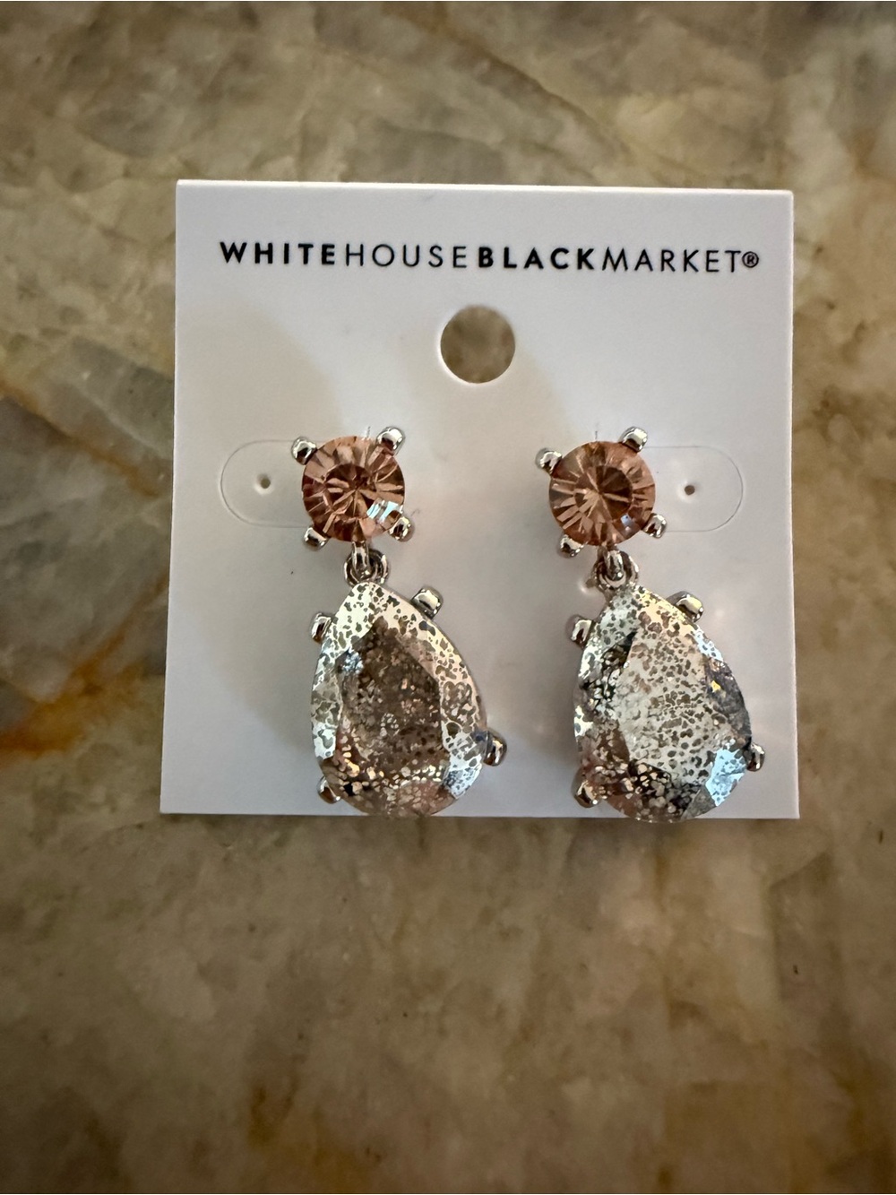 White House Black Market Blush Pink and Silver Teardrop Dangle Earrings